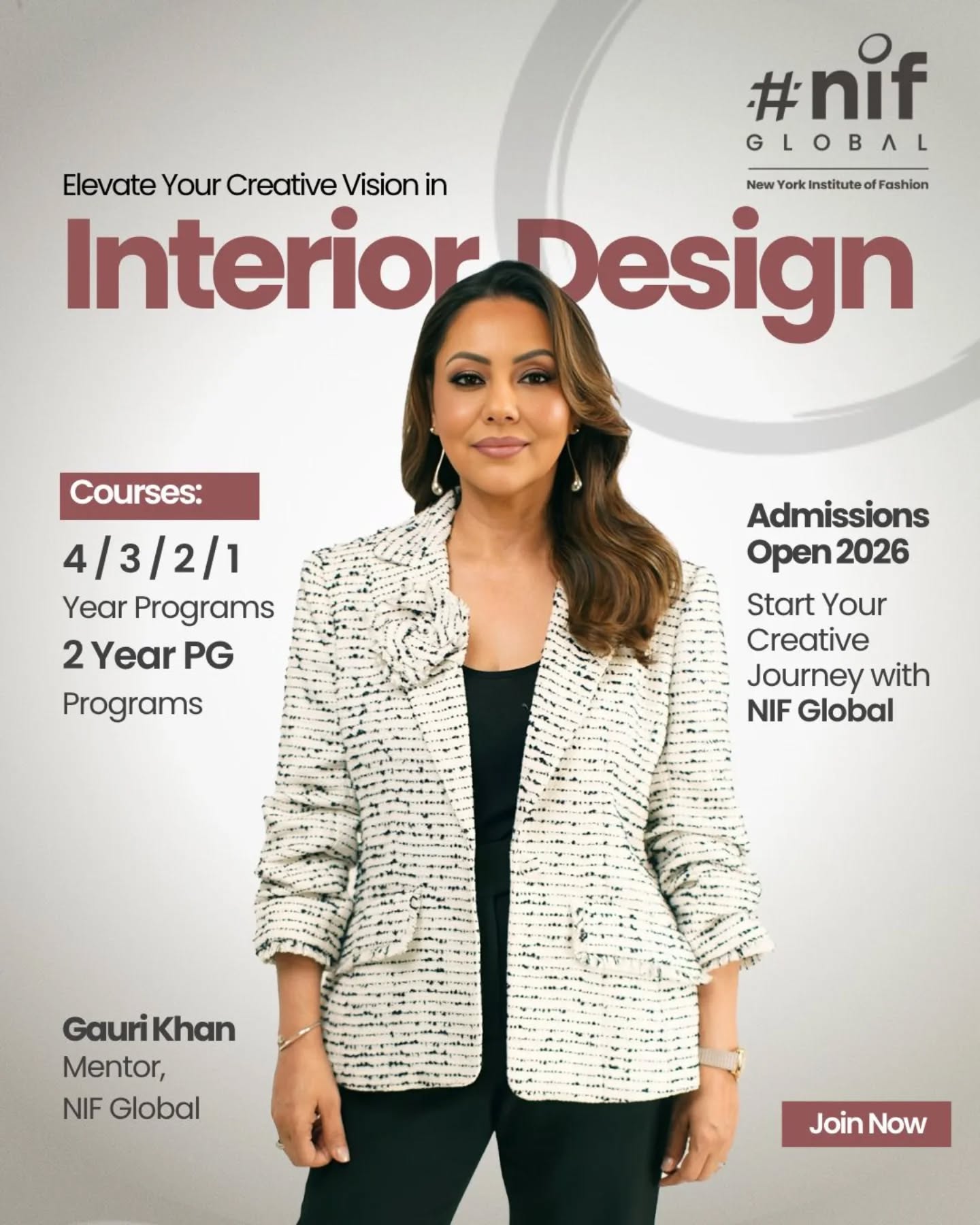 Step into a world where creativity shapes experiences and design becomes a way of thinking.
Guided by the vision of mentor Gauri Khan, explore the art of transforming spaces with purpose and style.
Admissions Open 2026.
#NIFGlobal #InteriorDesign #DesignInspiration #CreativeCareers