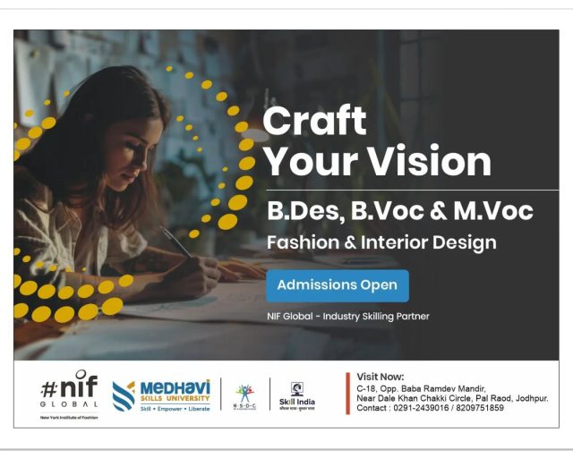 ✨ Turn Your Passion into a Profession
🎨 Admissions Open for B.Des, B.Voc & M.Voc

💡 If you love fashion, styling, interiors or creativity… this is YOUR sign!
Learn from industry experts & build a career that stands out 🌟
 
📍 Admission open 2026| Enroll Now
📞 DM or Call 8209751859/ 0291-2439016

Visit - C-18,  Opp. Baba Ramdev Mandir, Near Dale Khan Ki Chakki Circle , Jodhpur 

#Admissionopen2026 #nifglobal #INTERIORDESIGN #FASHIONDESIGN #CreativeJourney