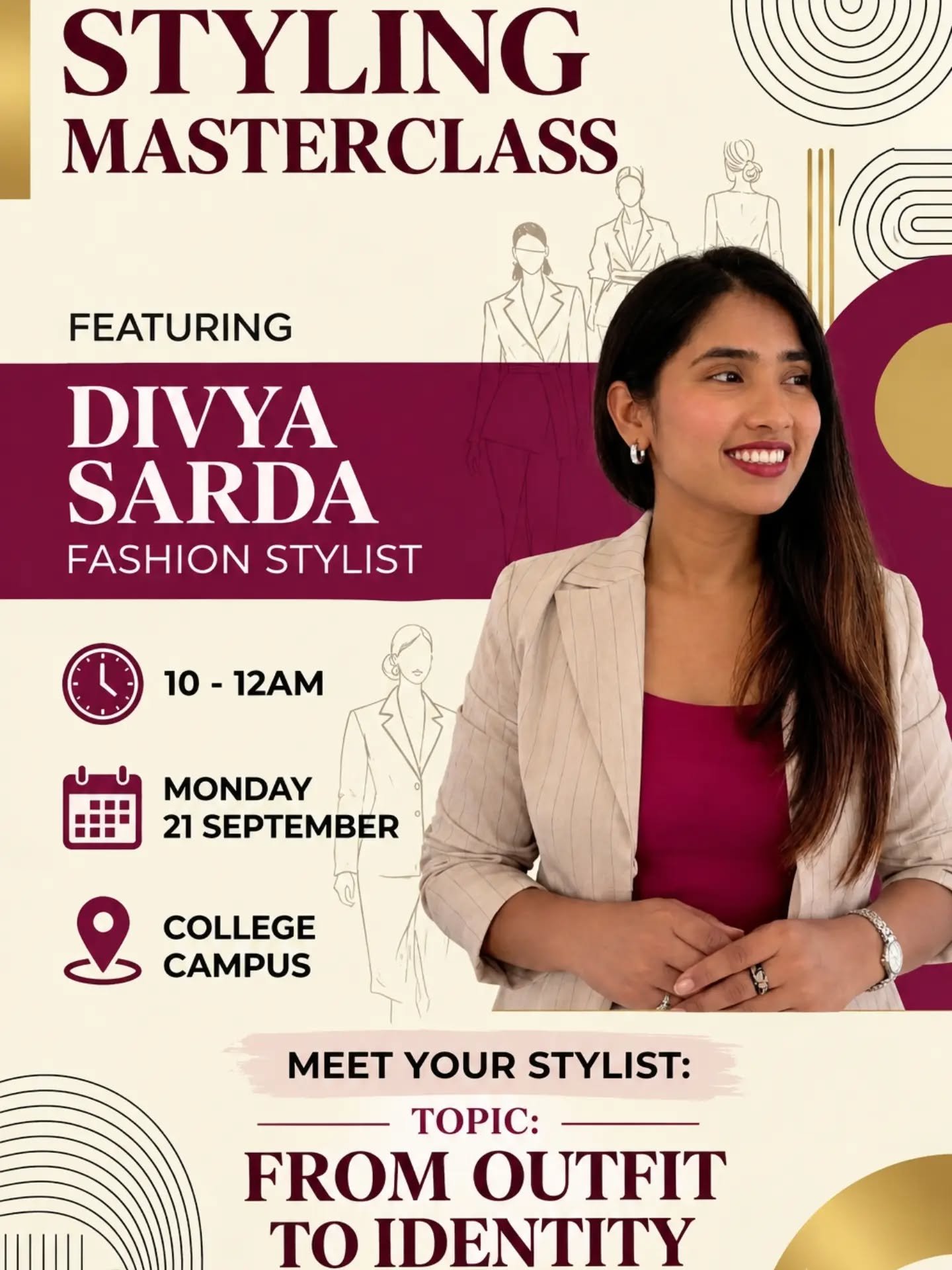 ✨ STYLING MASTERCLASS at NIF Global Jodhpur! ✨
Get ready to explore the art of transforming outfits into identity with fashion stylist Divya Sarda. 👗✨
Join us for an inspiring session on “FROM OUTFIT TO IDENTITY” and discover how styling goes beyond fashion — it’s about expressing who you are. @divya_sarda
📅 21 September | Monday
📍 NIF Global Jodhpur
#NIFGlobalJodhpur #StylingMasterclass #DivyaSarda #FashionStylist #FromOutfitToIdentity Fashion